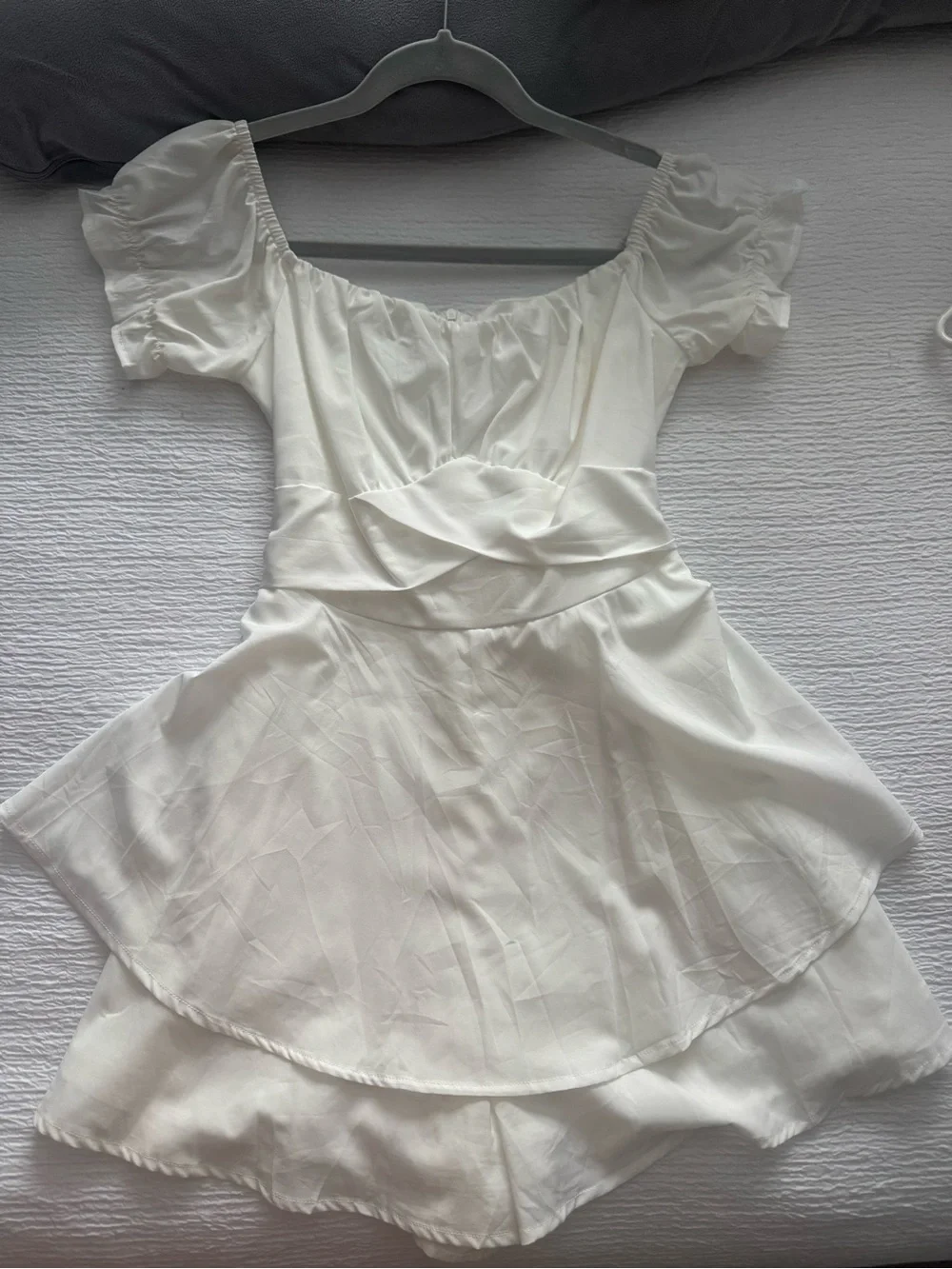 White Off-Shoulder Ruffle Romper - Picture 1 of 7